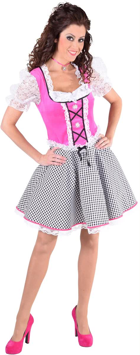 Roze dirndl Nicky met geblokte rok | Oktoberfestkleding dames jurkje maat 42/44 (L)